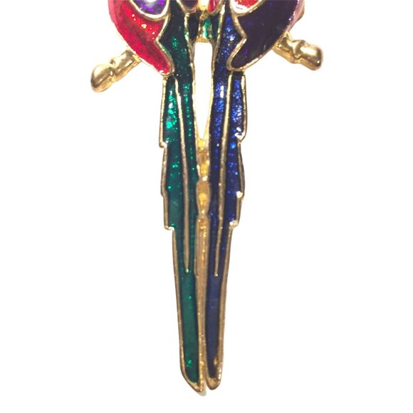 Macaw Parrot Pin Colorful Bird Enameled Brooch Exotic Vintage Red Blue Purple - Picture 3 of 4